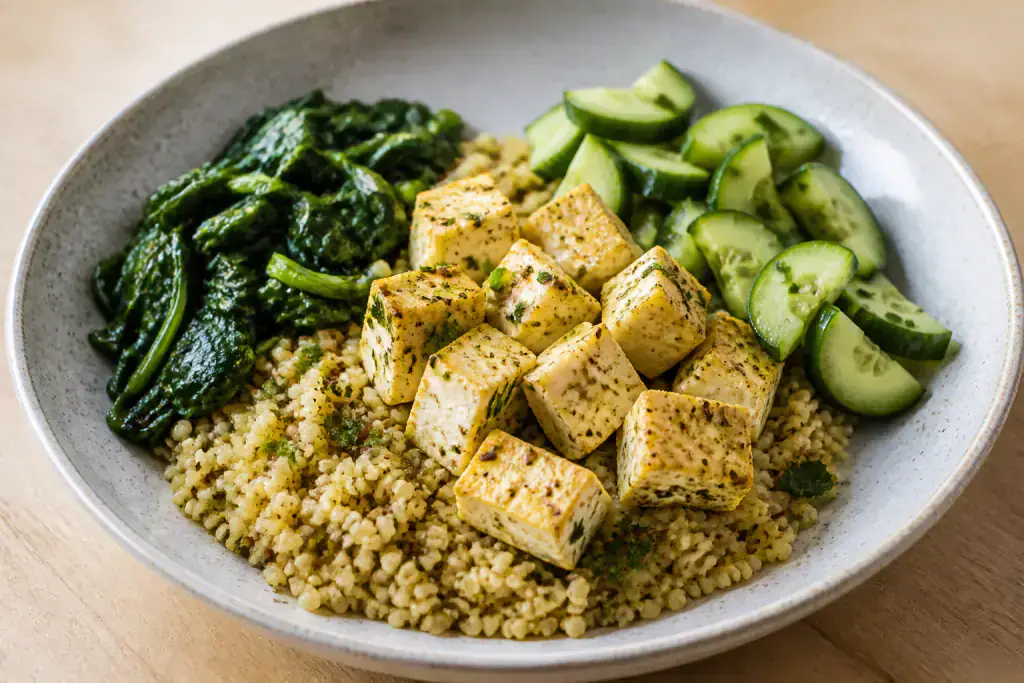 Jordanian-Inspired PCOS-Friendly Paneer Millet Spinach Plate
