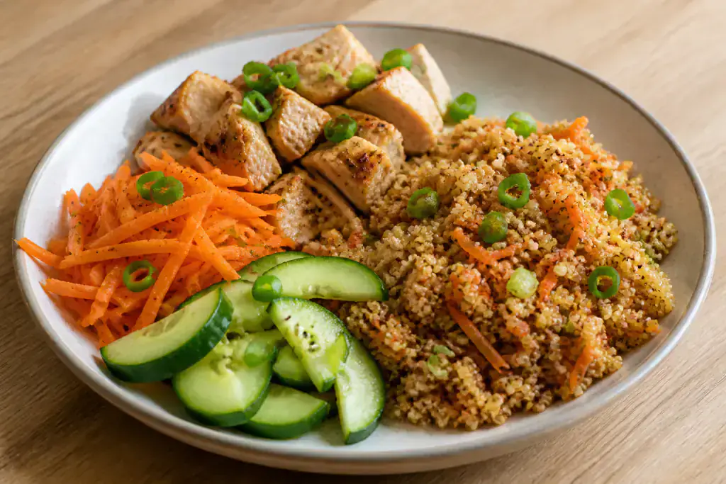 Kenyan-Inspired Low-FODMAP-Style Turkey Quinoa Carrot Plate