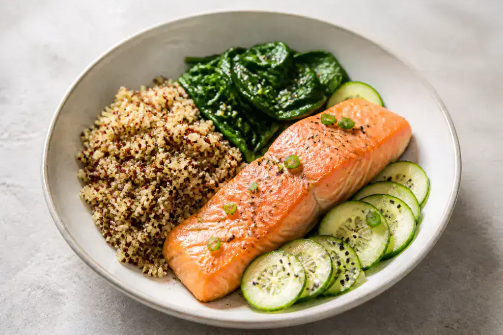 Korean Heart-Healthy Salmon Quinoa Cucumber Plate