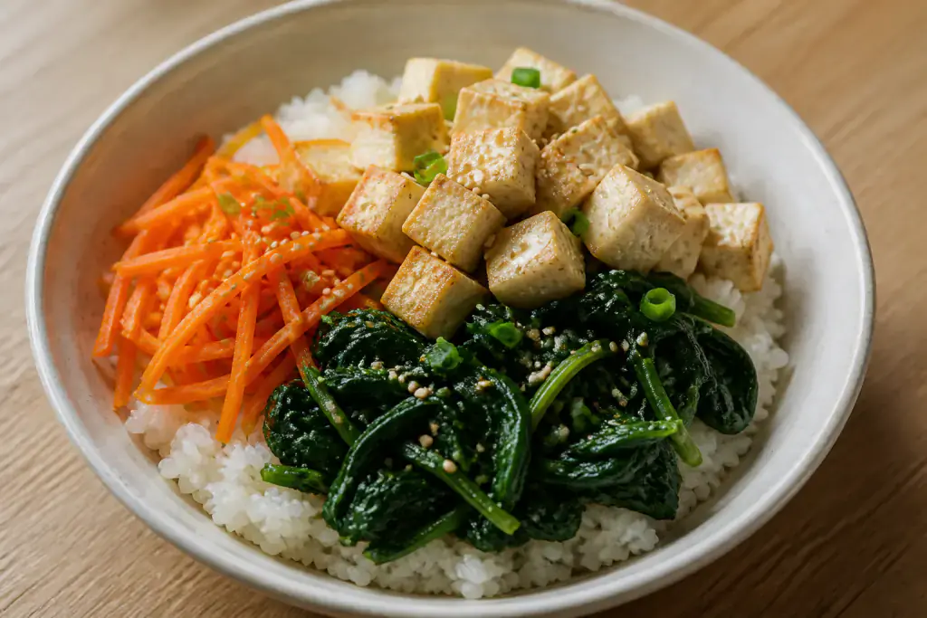 Korean Tofu Spinach Bibimbap Light
