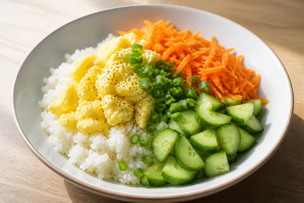Latvian-Inspired Low-FODMAP-Style Egg Rice Carrot Bowl