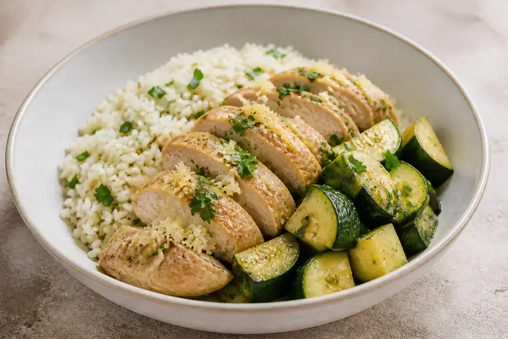 Lebanese GERD-Aware Chicken Rice Zucchini Bowl