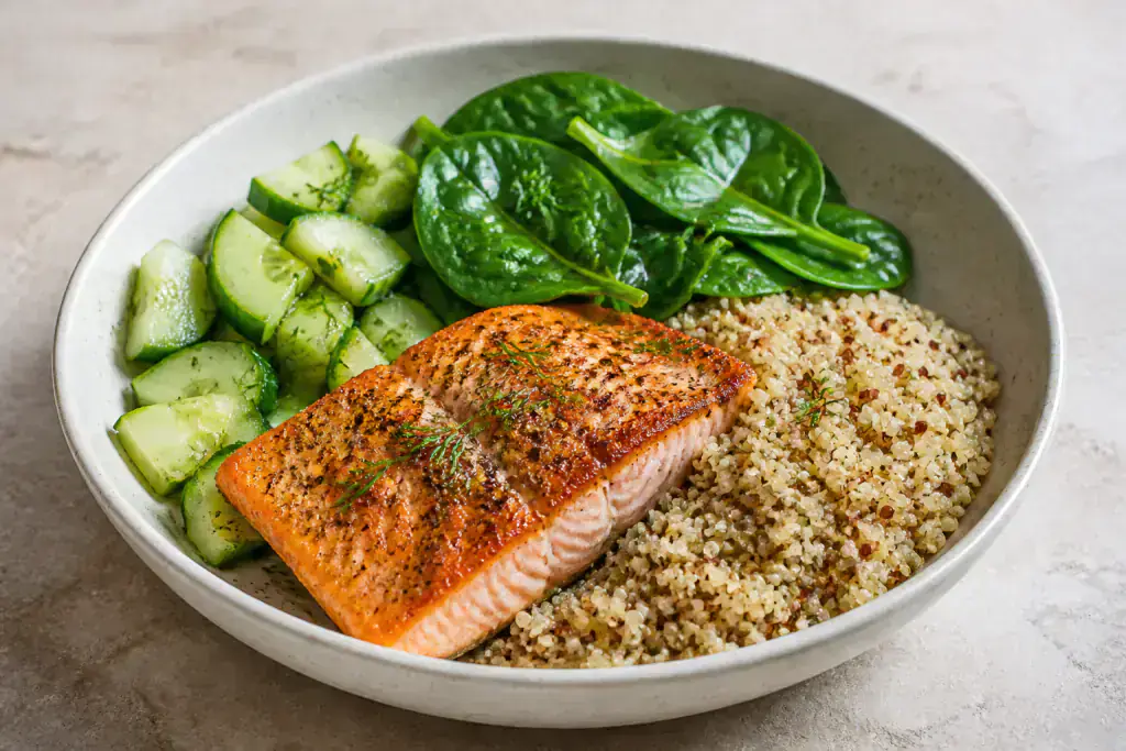 Lebanese Heart-Healthy Salmon Quinoa Cucumber Plate