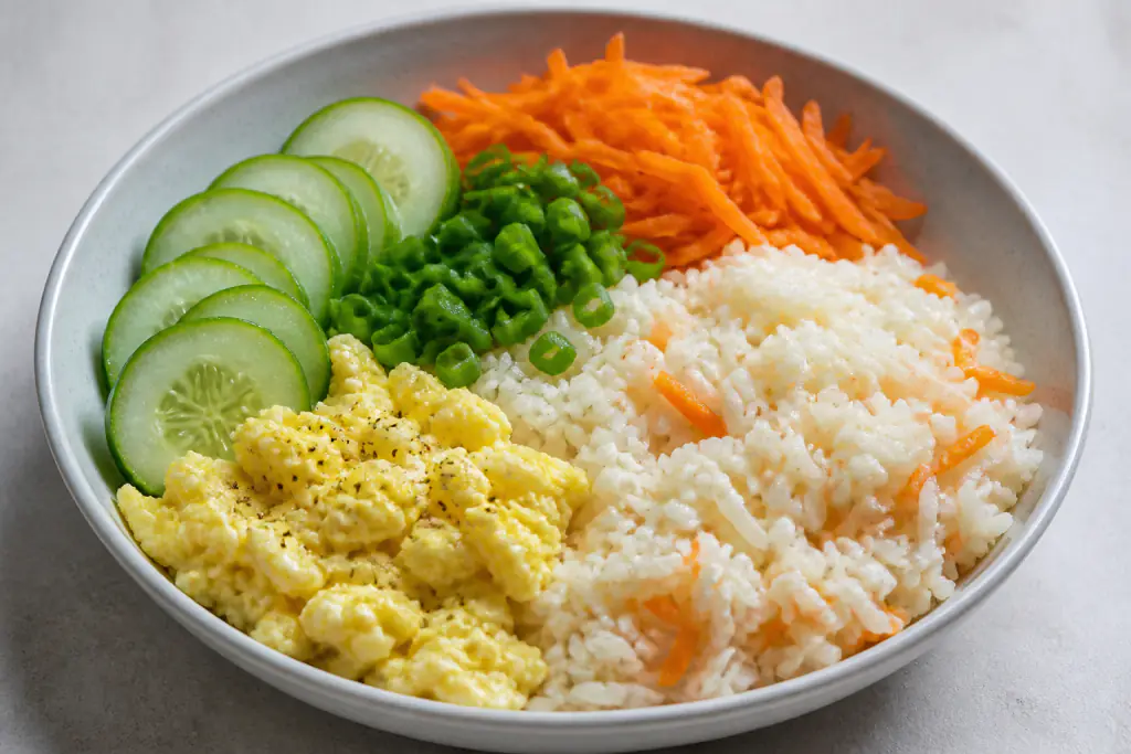 Lithuanian-Inspired Low-FODMAP-Style Egg Rice Carrot Bowl