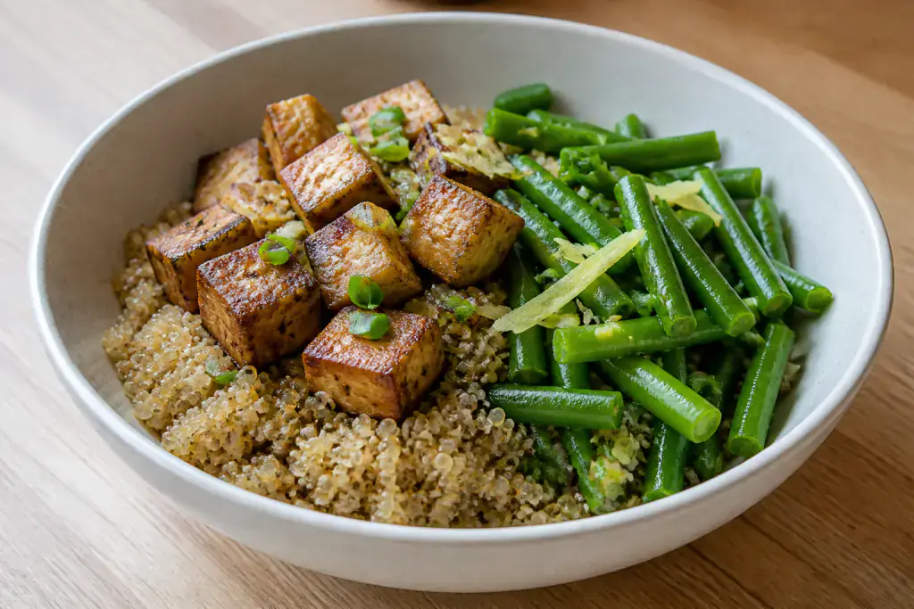 Malagasy-Inspired Diabetes-Friendly Tofu Quinoa Green Bean Bowl