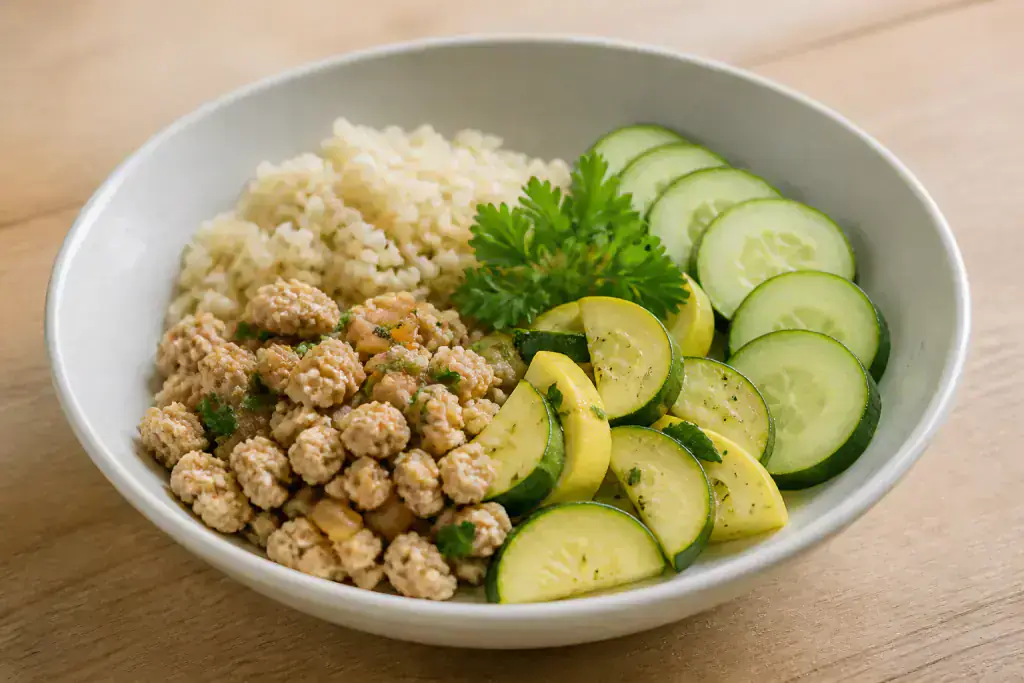 Malaysian GERD-Aware Turkey Rice Cucumber Bowl