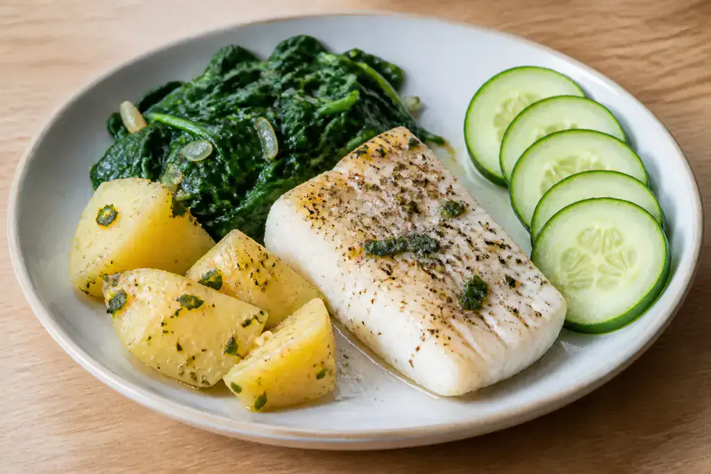 Malaysian Heart-Healthy White Fish Potato Spinach Plate