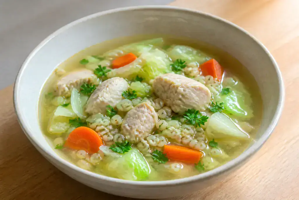 Malaysian Hypertension-Friendly Chicken Barley Cabbage Soup