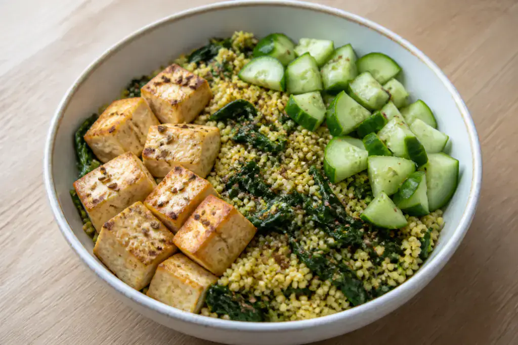 Malaysian PCOS-Friendly Tofu Millet Greens Bowl