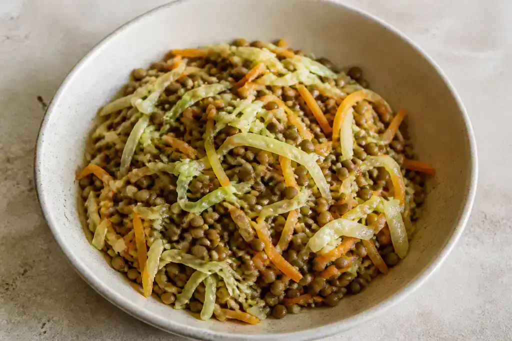 Mexican Vegan Lentil Cabbage Carrot Bowl