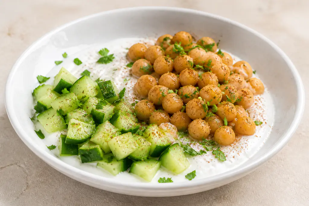 Middle Eastern Chickpea Cucumber Yogurt Bowl