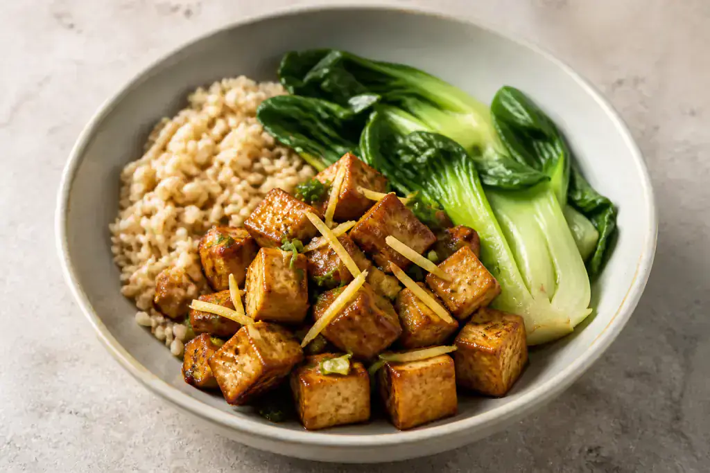 Moroccan Diabetes-Friendly Tofu Brown Rice Bok Choy Bowl