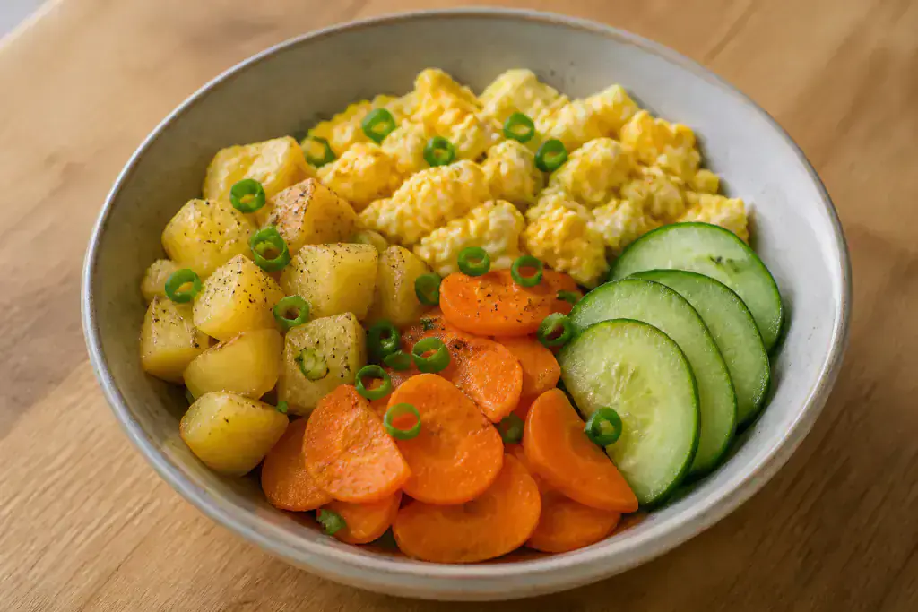 Nepali-Inspired Low-FODMAP-Style Egg Potato Carrot Bowl