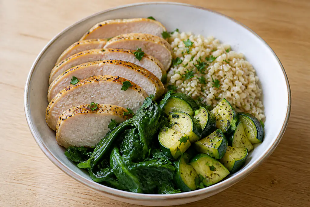 New Zealand-Inspired Fatty-Liver-Caution Turkey Brown Rice Greens Bowl