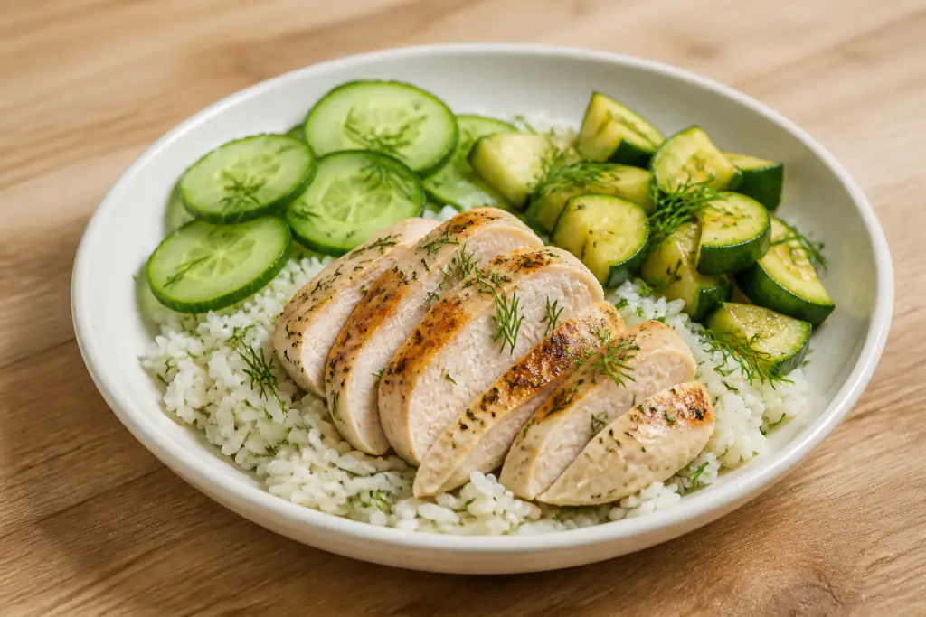New Zealand-Inspired Kidney-Caution Chicken Rice Cucumber Plate