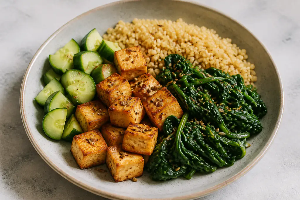 New Zealand-Inspired PCOS-Friendly Tofu Millet Spinach Bowl