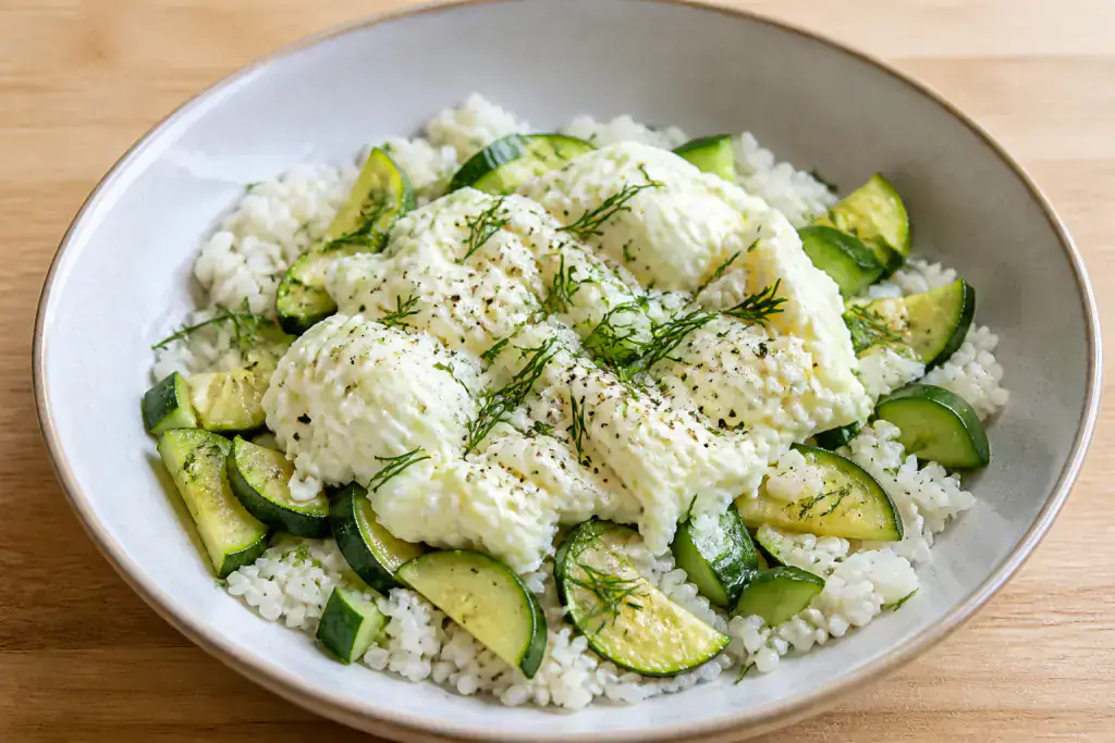 Norwegian-Inspired Kidney-Caution Egg White Rice Zucchini Bowl