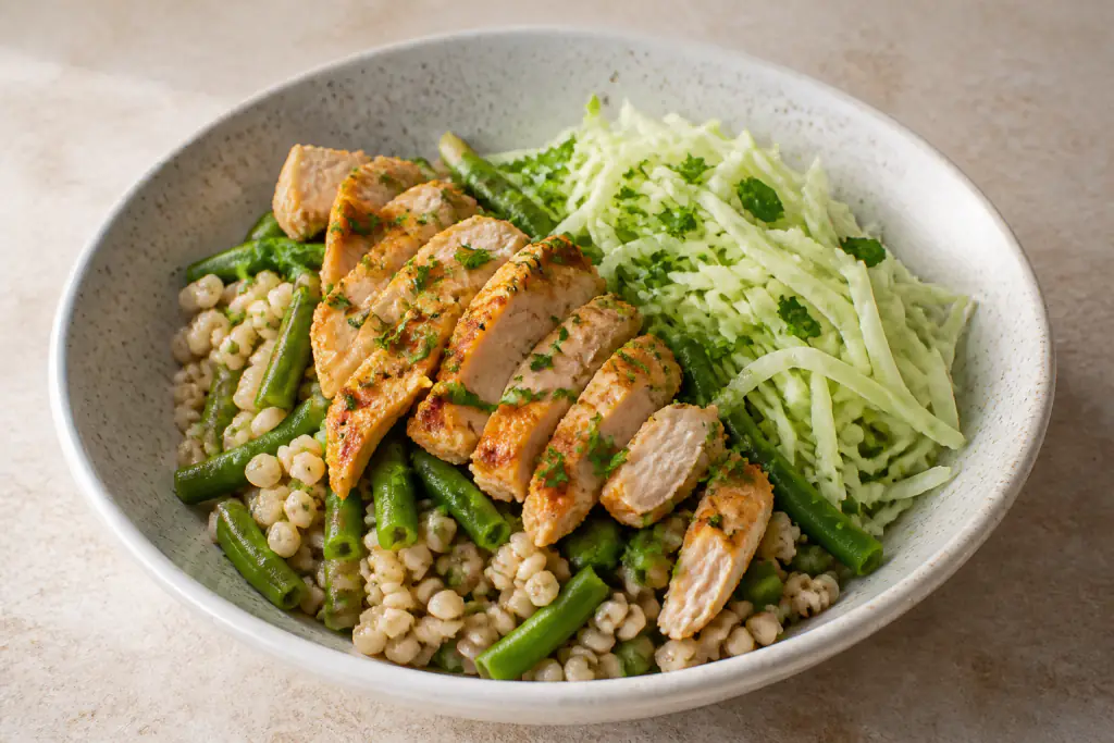 Oaxacan-Inspired Diabetes-Friendly Chicken Barley Green Bean Bowl
