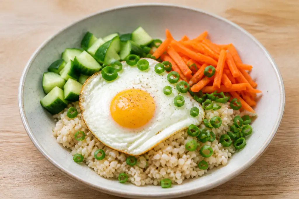 Oaxacan-Inspired Low-FODMAP-Style Egg Rice Carrot Bowl