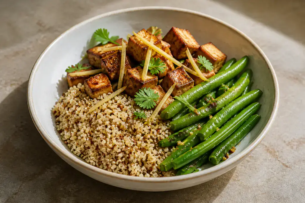 Omani-Inspired Diabetes-Friendly Tofu Quinoa Green Bean Bowl