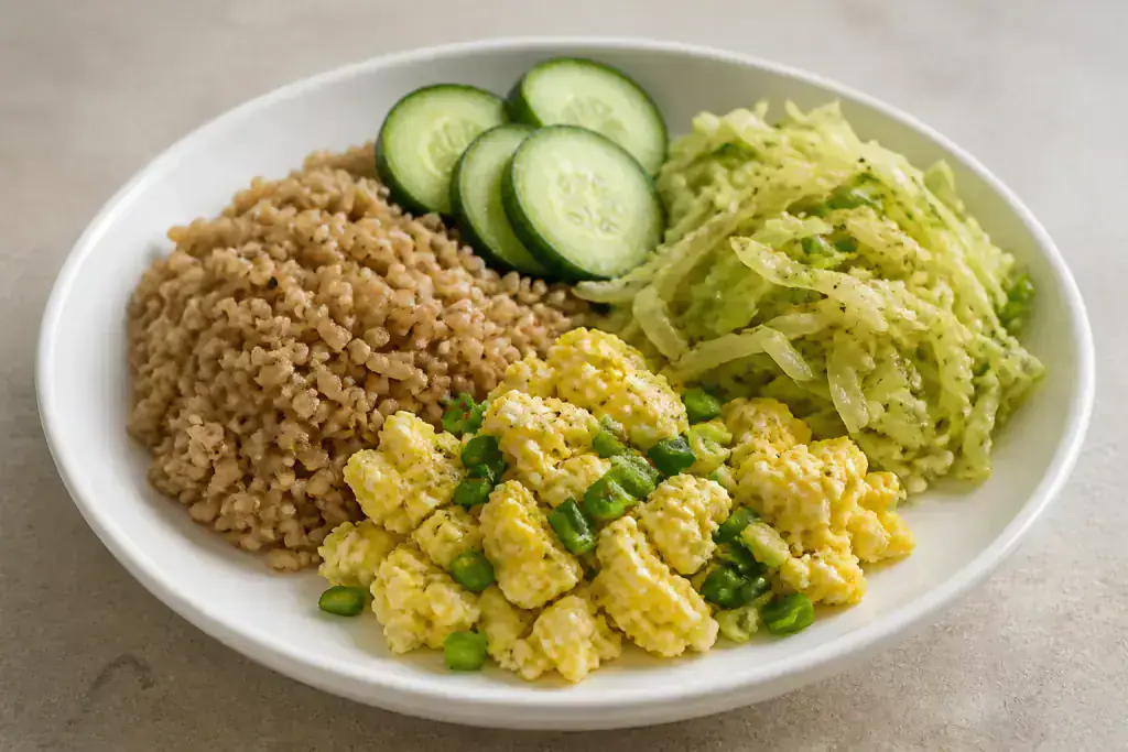 Pakistani Diabetes-Friendly Egg Brown Rice Cabbage Plate