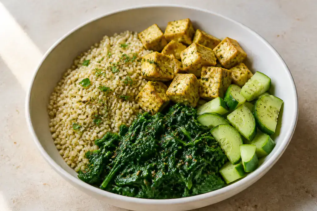 Pakistani PCOS-Friendly Tofu Millet Greens Bowl