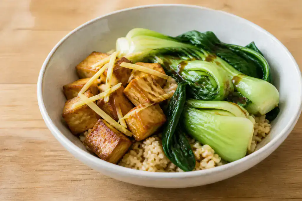 Peruvian Diabetes-Friendly Tofu Brown Rice Bok Choy Bowl