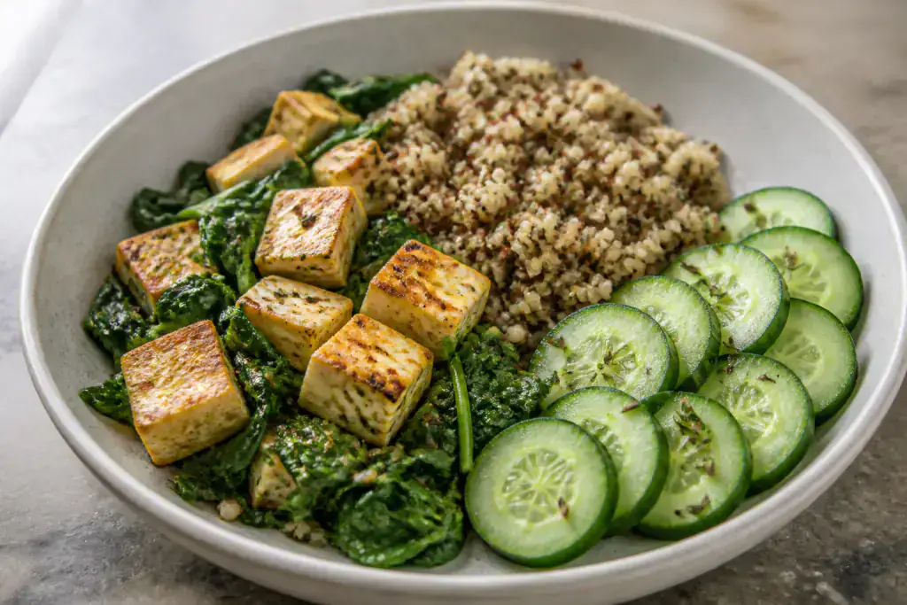 Peruvian Osteoporosis-Support Paneer Quinoa Cucumber Plate