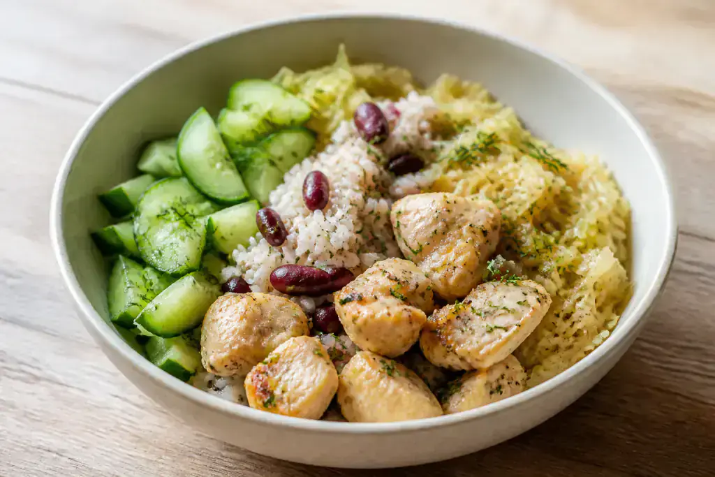 Polish-Inspired Kidney-Caution Rice Cabbage Chicken Bowl