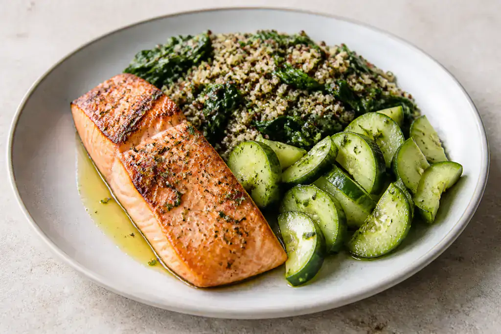 Portuguese Heart-Healthy Salmon Quinoa Cucumber Plate