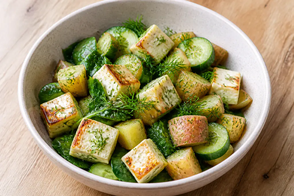 Puerto Rican-Inspired Calcium-Support Paneer Potato Cucumber Bowl