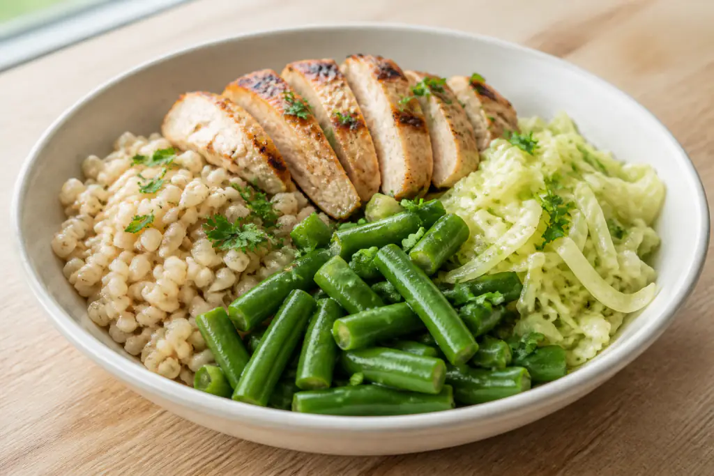 Puerto Rican-Inspired Diabetes-Friendly Chicken Barley Green Bean Bowl