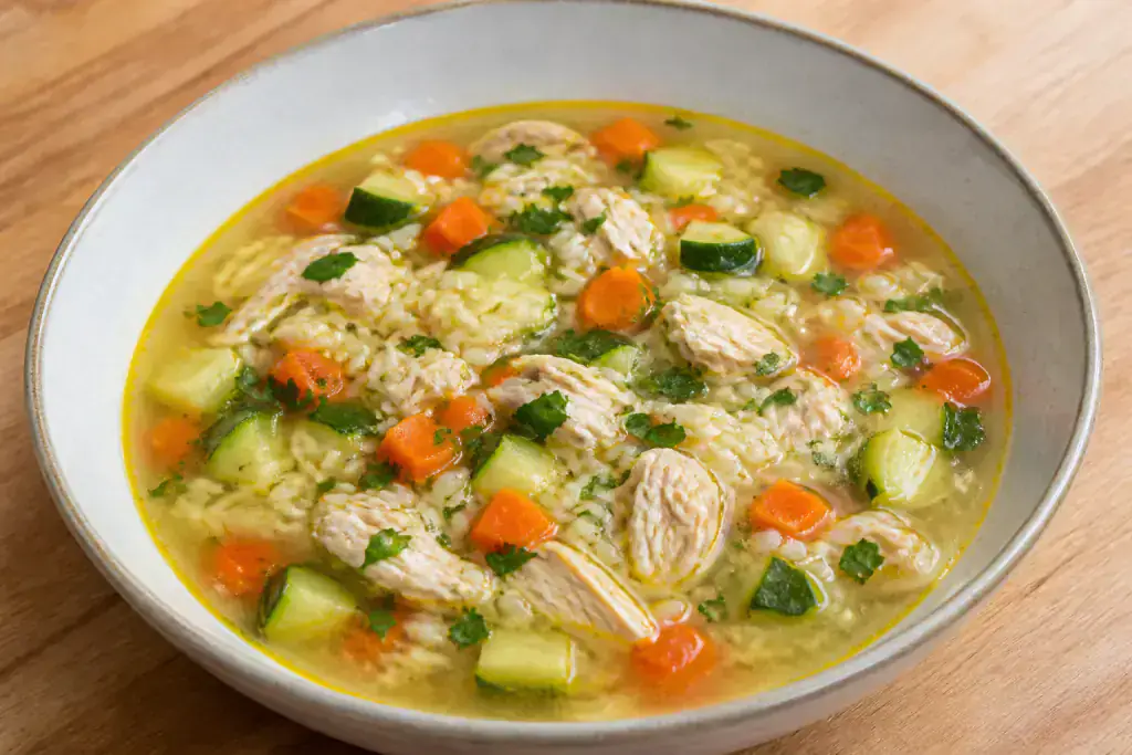 Romanian-Inspired GERD-Aware Chicken Rice Carrot Soup