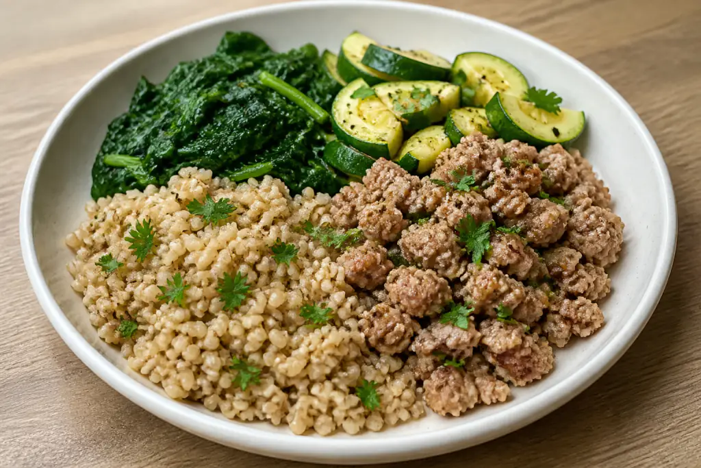 Salvadoran-Inspired Fatty-Liver-Caution Turkey Brown Rice Greens Bowl