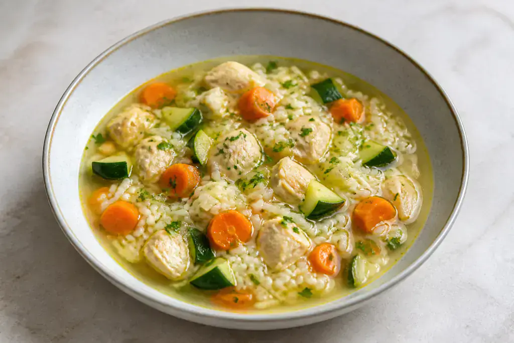 Saudi-Inspired GERD-Aware Chicken Rice Carrot Soup