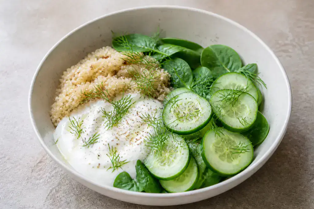 Scandinavian-Inspired Calcium-Support Yogurt Quinoa Cucumber Bowl