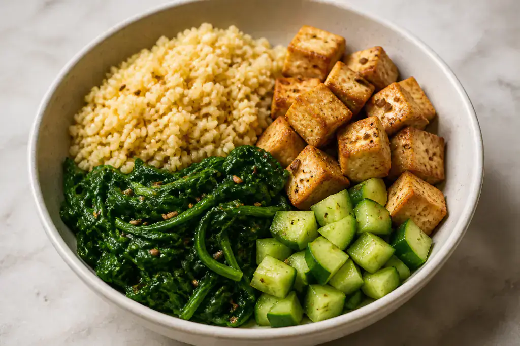 Scandinavian-Inspired PCOS-Friendly Tofu Millet Greens Bowl