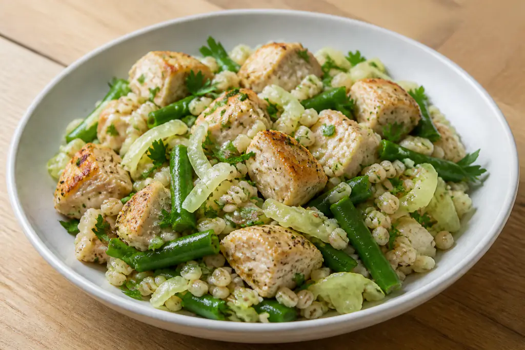 Serbian-Inspired Diabetes-Friendly Chicken Barley Green Bean Bowl