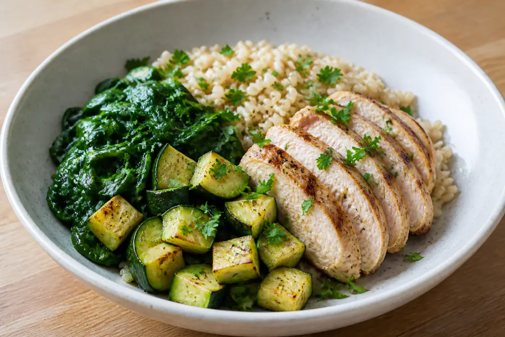 Serbian-Inspired Fatty-Liver-Caution Turkey Brown Rice Greens Bowl
