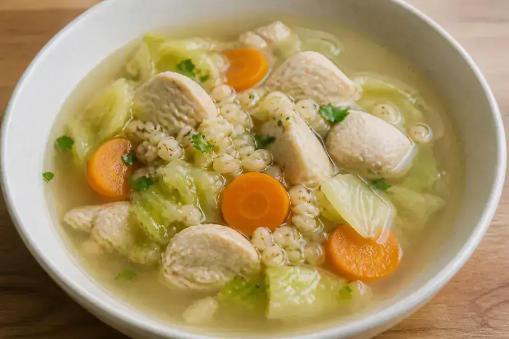 Singaporean-Inspired Hypertension-Friendly Chicken Barley Cabbage Soup