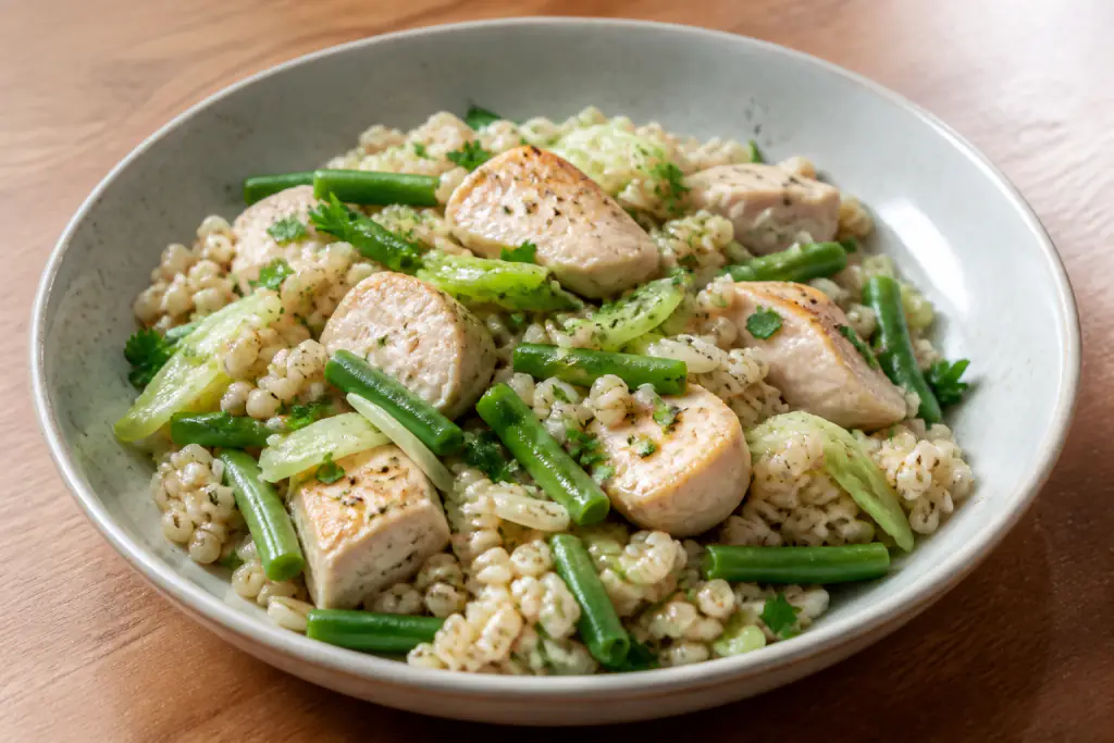 Slovenian-Inspired Diabetes-Friendly Chicken Barley Green Bean Bowl