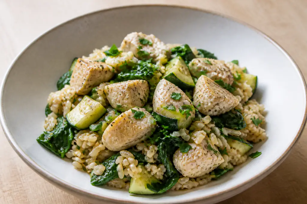 Slovenian-Inspired Fatty-Liver-Caution Turkey Brown Rice Greens Bowl