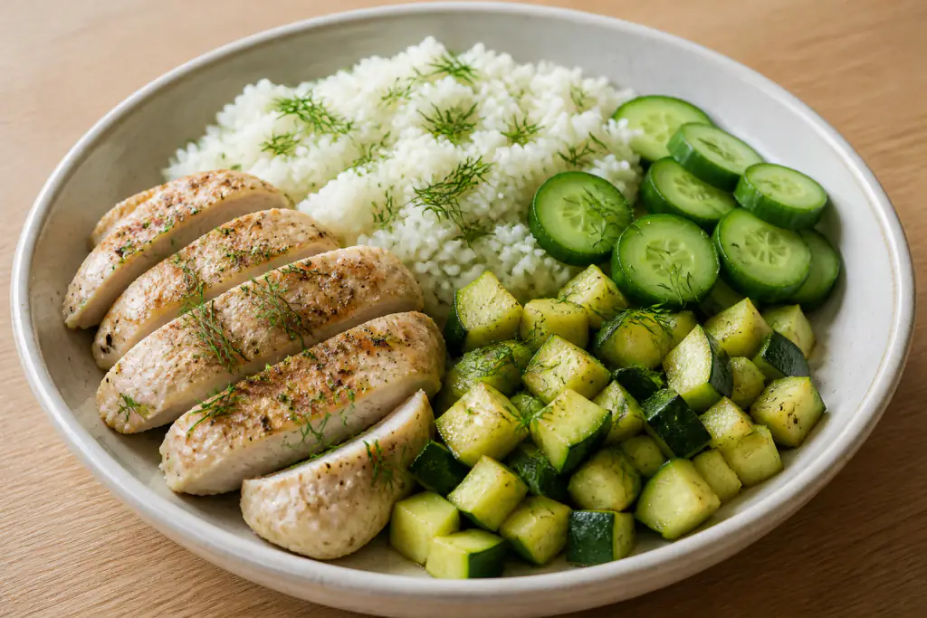 Slovenian-Inspired Kidney-Caution Chicken Rice Cucumber Plate