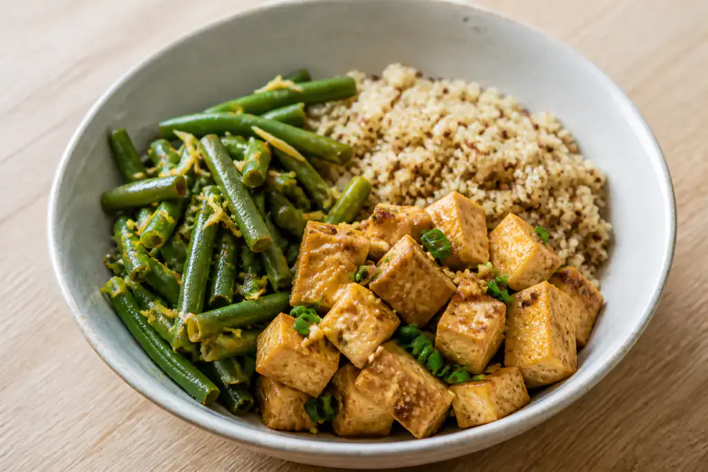 Somali-Inspired Diabetes-Friendly Tofu Quinoa Green Bean Bowl