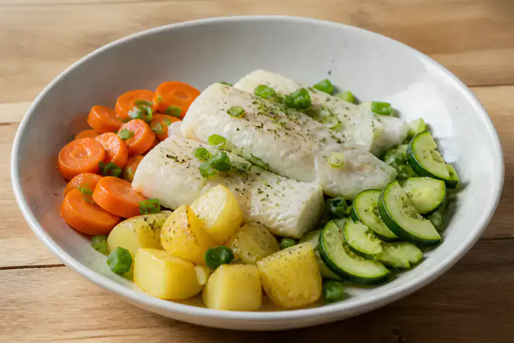 Spanish Low-FODMAP-Style Fish Potato Carrot Bowl