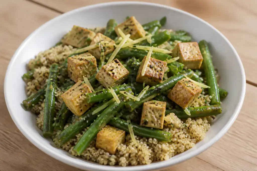 Sudanese-Inspired Diabetes-Friendly Tofu Quinoa Green Bean Bowl