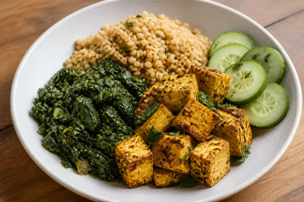 Sudanese-Inspired PCOS-Friendly Paneer Millet Spinach Plate