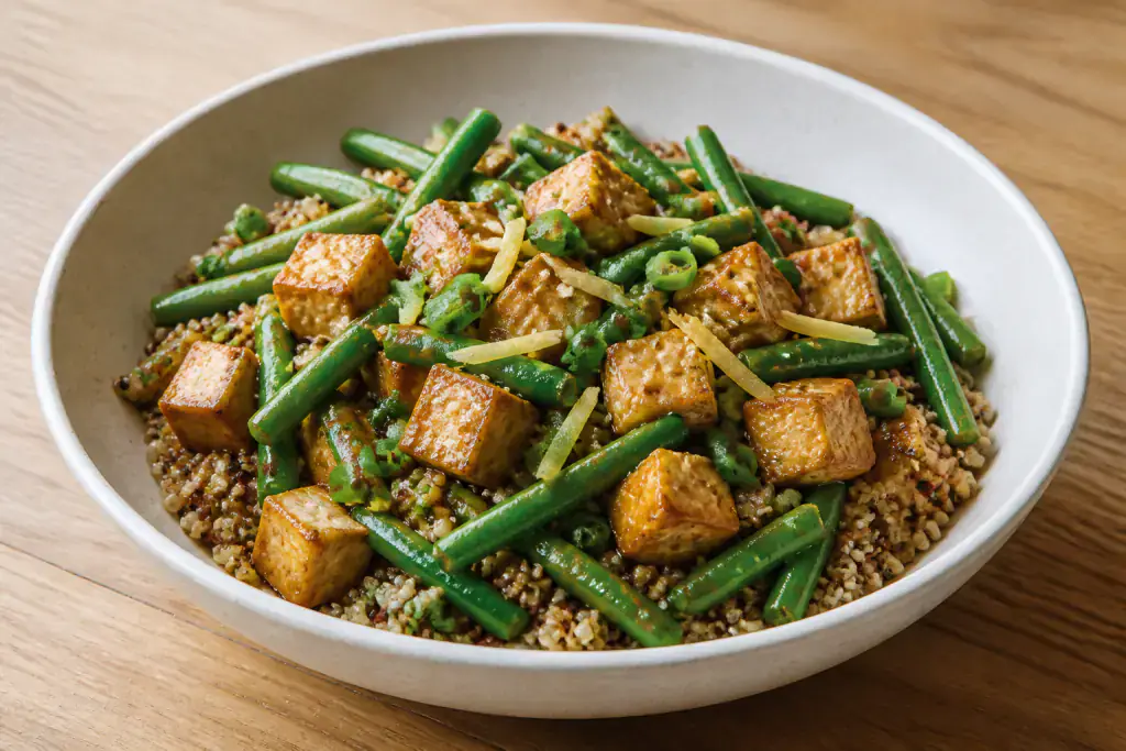 Swedish-Inspired Diabetes-Friendly Tofu Quinoa Green Bean Bowl