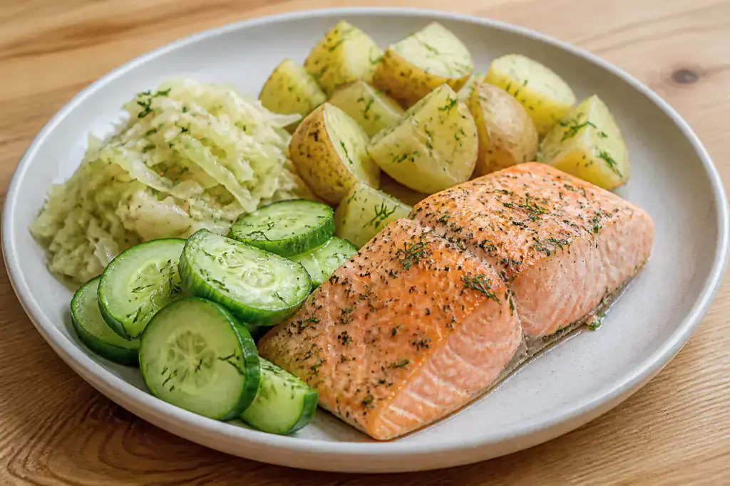 Swedish-Inspired Heart-Healthy Salmon Potato Cabbage Plate