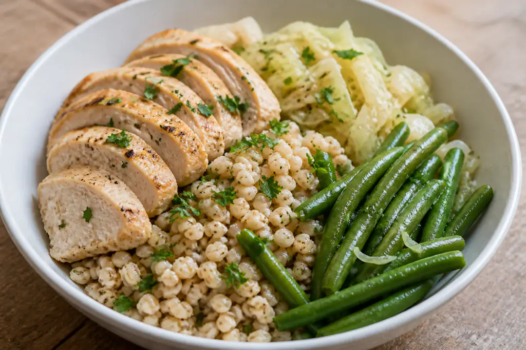 Swiss-Inspired Diabetes-Friendly Chicken Barley Green Bean Bowl